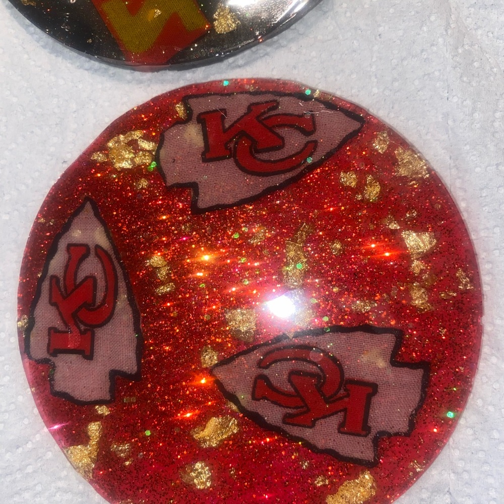 Red Glitter Coaster with KC Logo